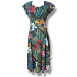 Young Hawaii Multicolor Vintage Pin-Up Tropical Swing Dress